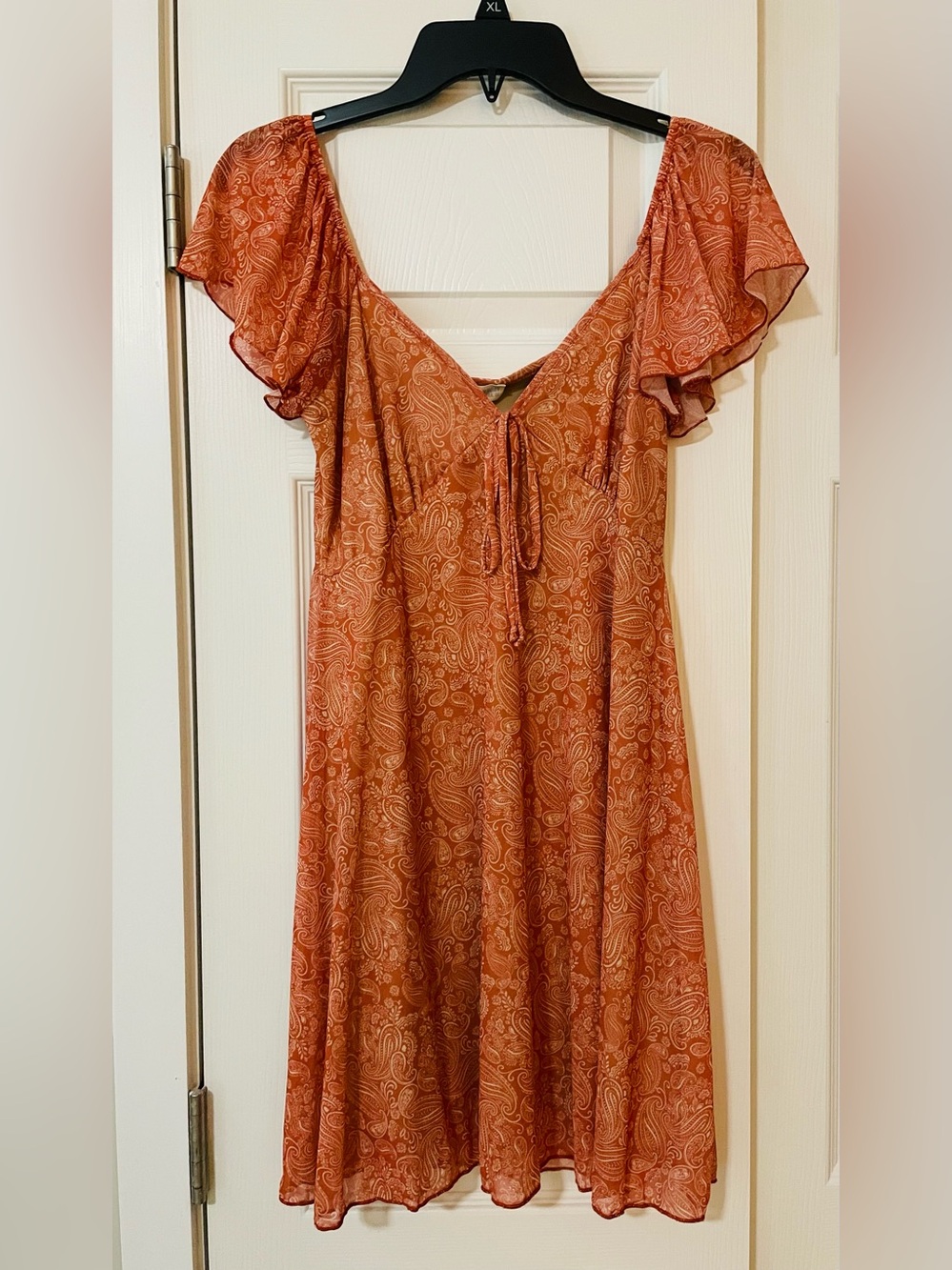 See You Monday Rust Paisley Tie-Front Maxi Dress